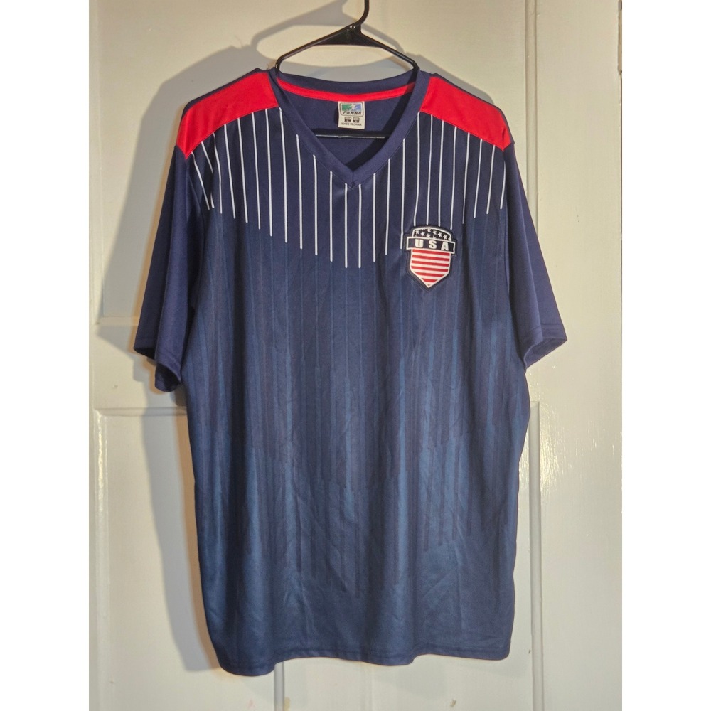 Panna USA Soccer Jersey Mens Large Navy Blue Red White V-Neck Short Sleeve Shirt